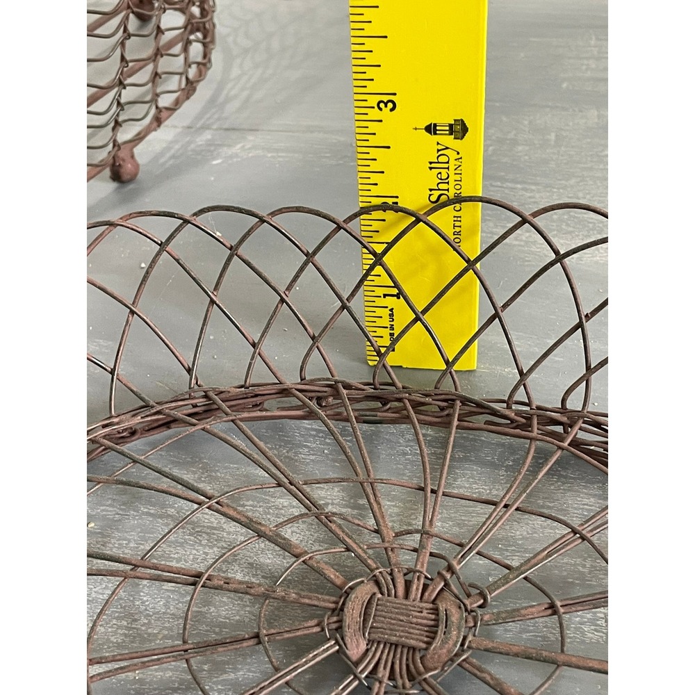 Vintage Style Rustic Brown Metal Wire Nesting Basket Set of 2 Farmhouse Decor - Picture 8 of 9